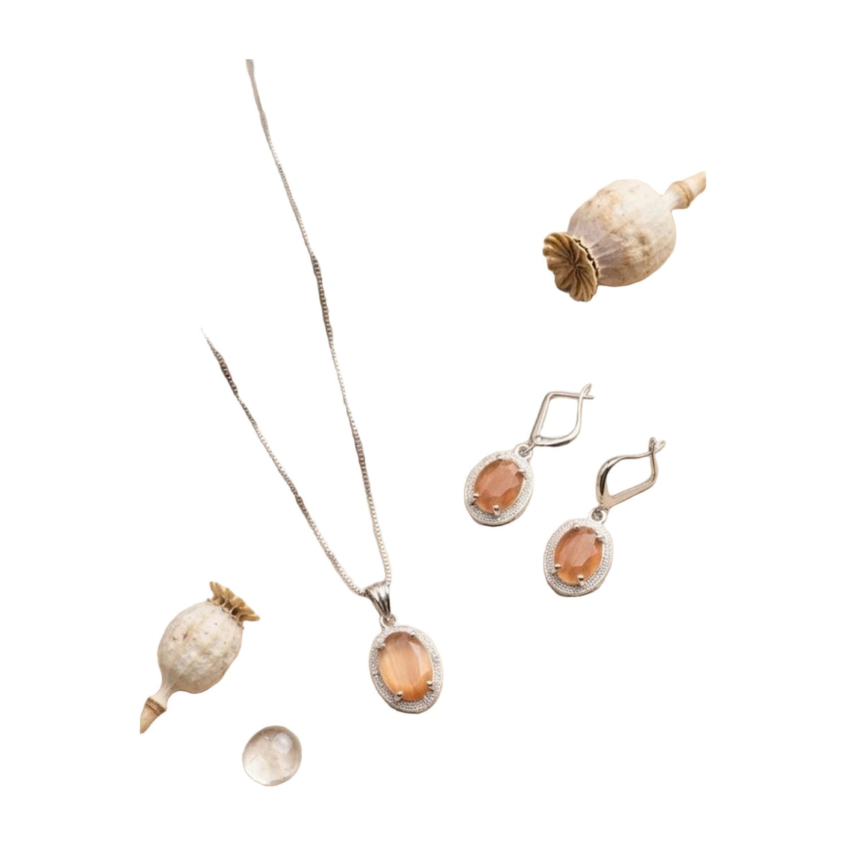 Women's Brass Silver Plated Pendant Set — Orange AllQwik