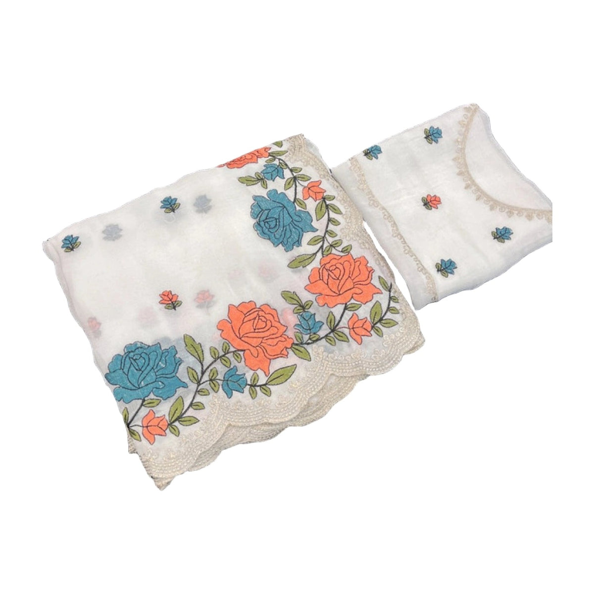Women's Chiffon Embroidered Saree — White AllQwik