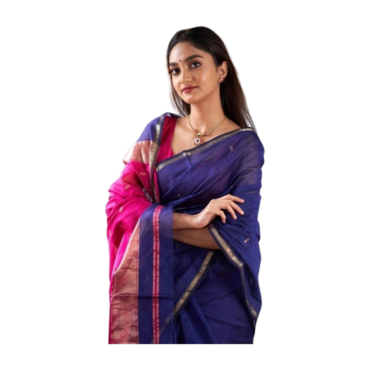 Women's Cotton Printed Saree — Blue AllQwik