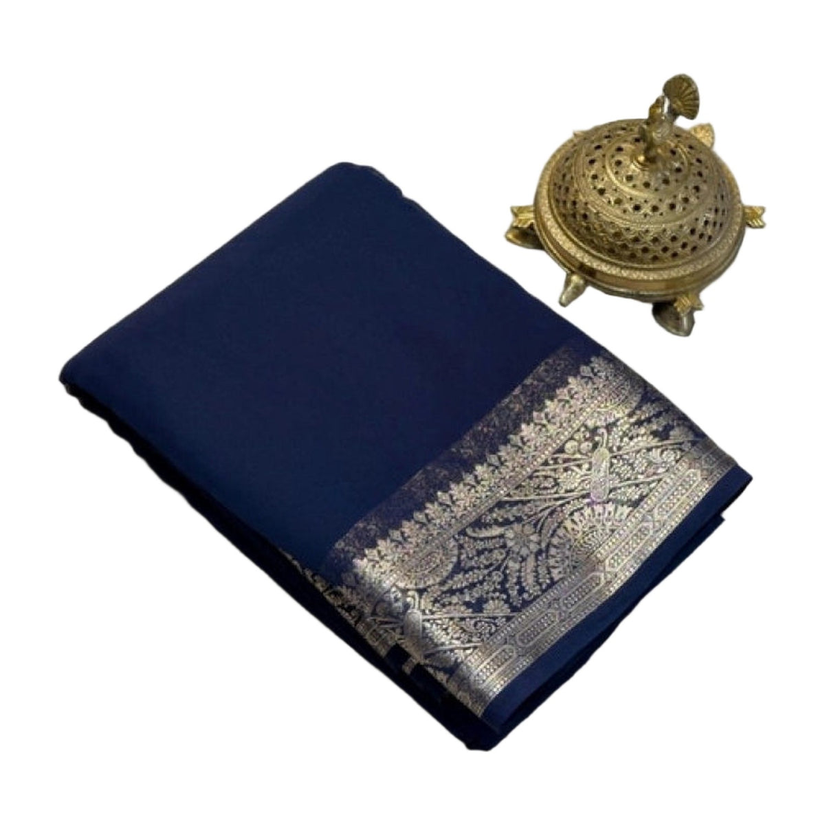 Women's Crepe Chit Pallu Solid Saree — Blue · 1019 AllQwik