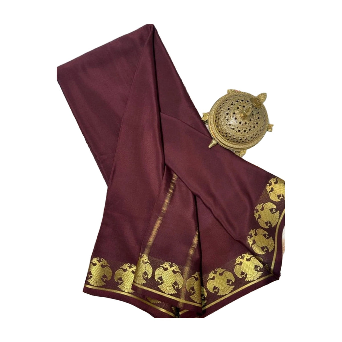 Women's Crepe Chit Pallu Solid Saree — Brown AllQwik