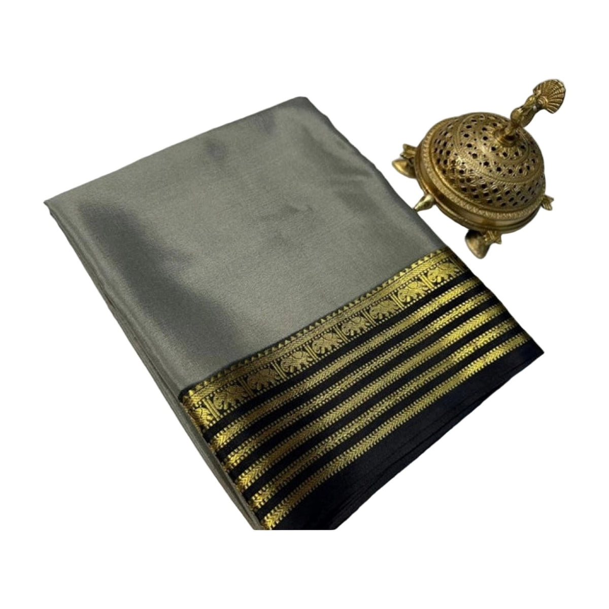 Women's Crepe Chit Pallu Solid Saree — Gray AllQwik