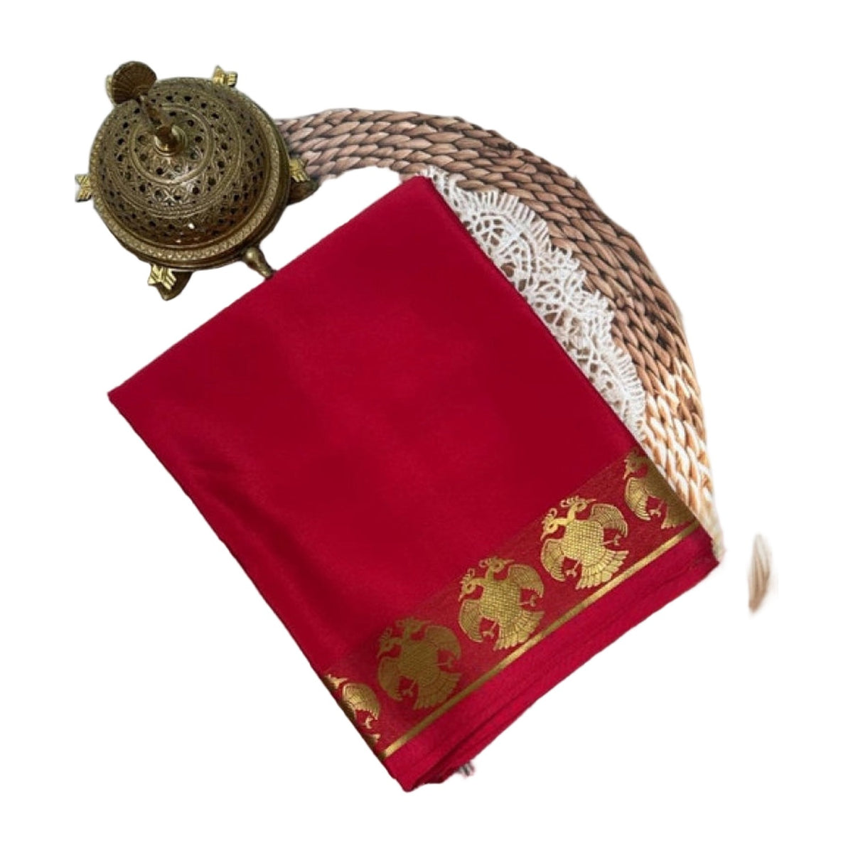 Women's Crepe Chit Pallu Solid Saree — Red · 1043 AllQwik