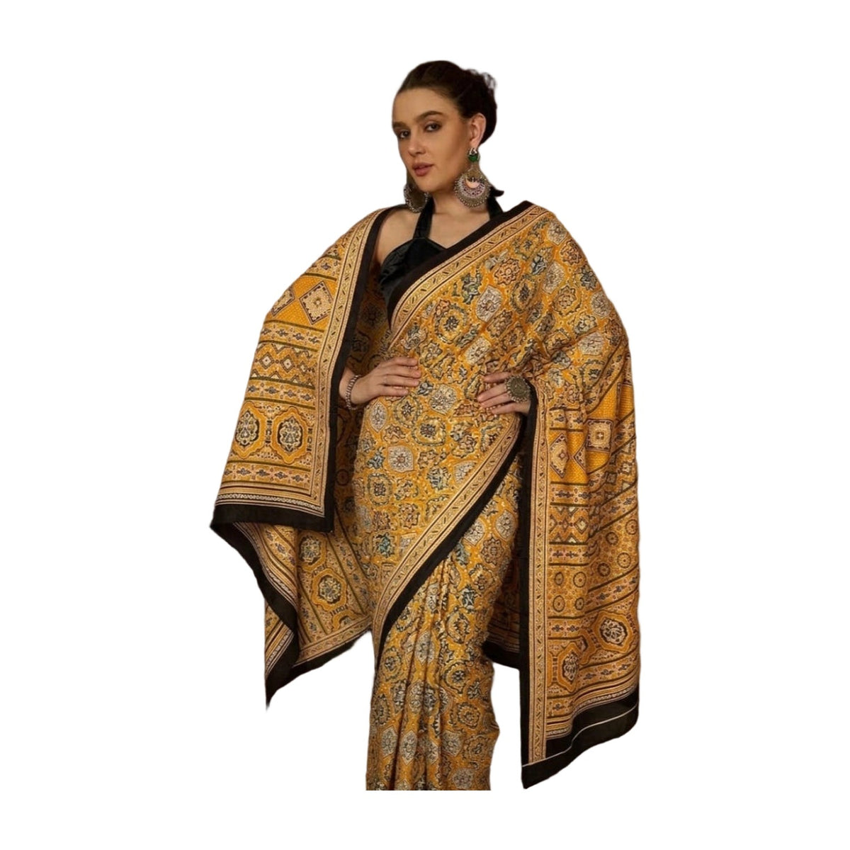 Women's Crepe Printed Saree — Yellow AllQwik