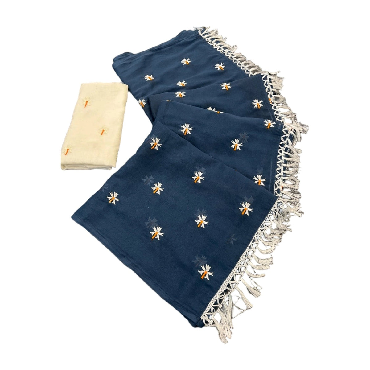 Women's Georgette Embellished Saree — Navy AllQwik