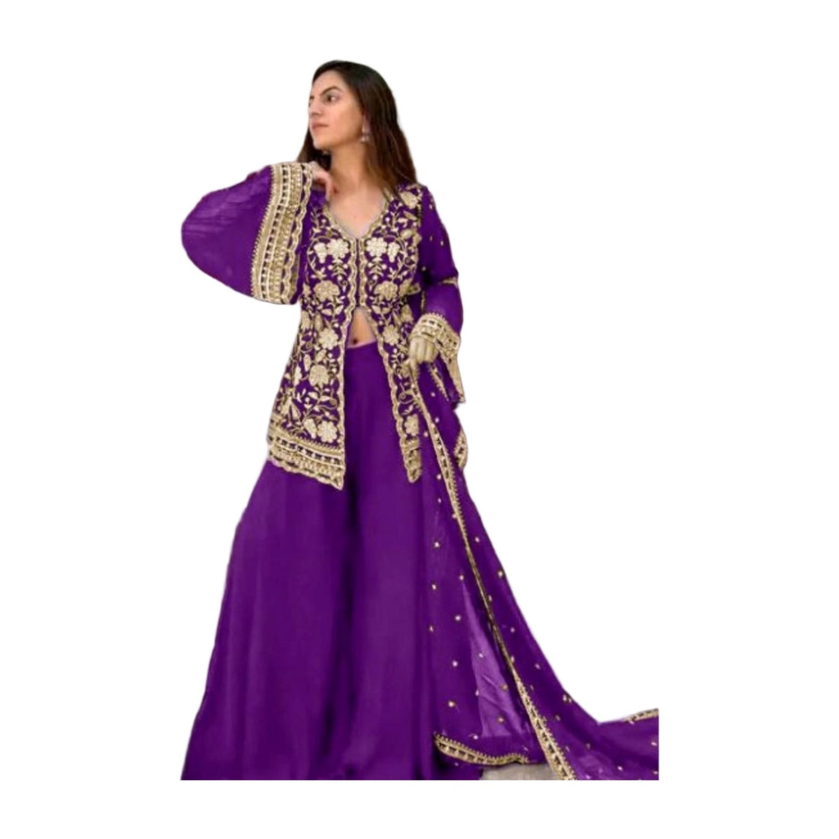 Women's Georgette Embroidery 3-4th Sleeve V-Neck Kurti — Pur AllQwik