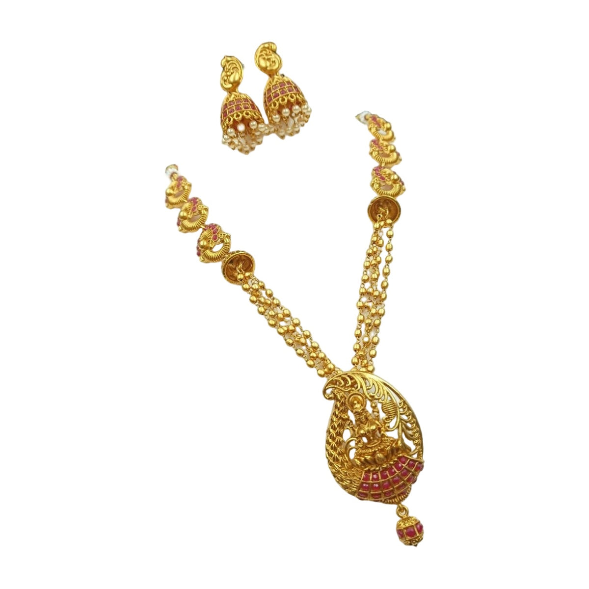 Women's Gold Plated Necklace And Earrings Set — Red AllQwik