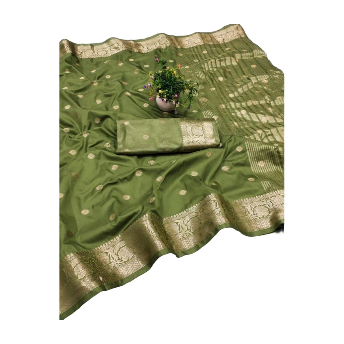Women's Jacquard Silk Jaquard Woven Saree — Green · Mhdi AllQwik