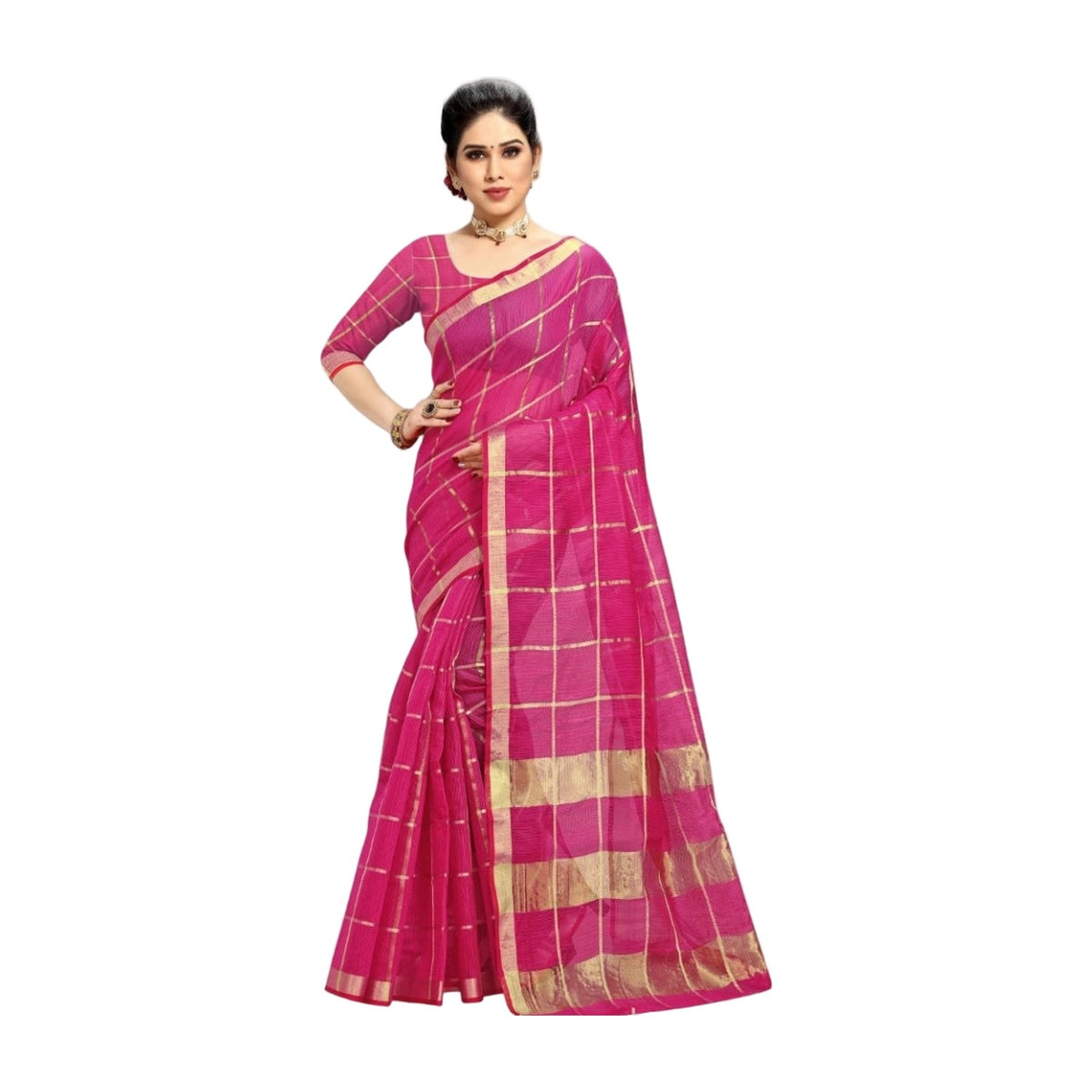Women's Kota Doria Cotton Checked Saree — Rani AllQwik