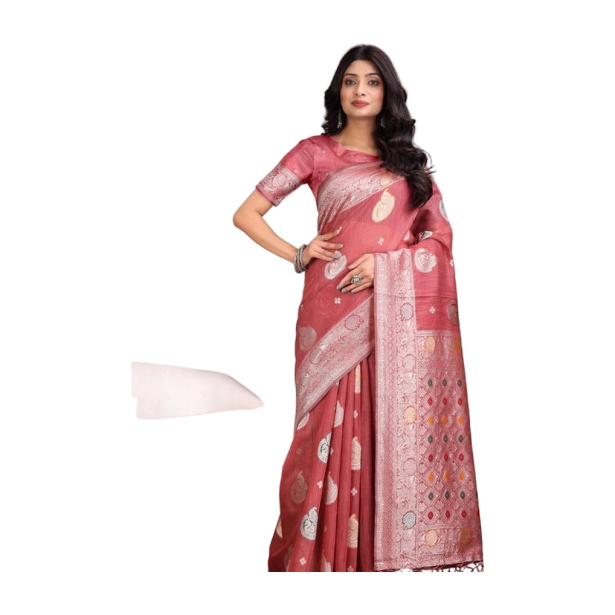 Women's Linen Cotton Printed Saree — Pink · 1026 AllQwik