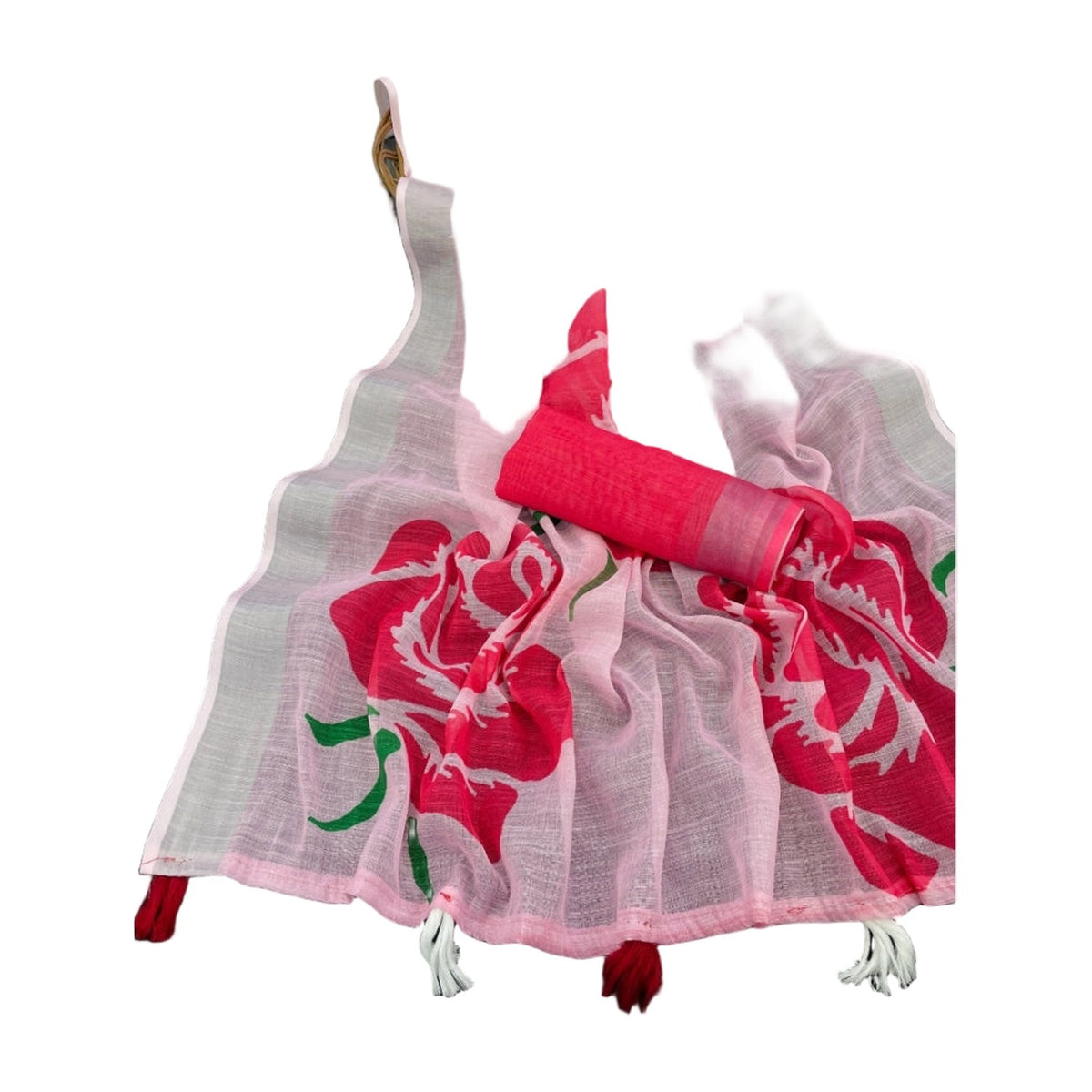 Women's Linen Cotton Printed Saree — Pink · _Pnk AllQwik