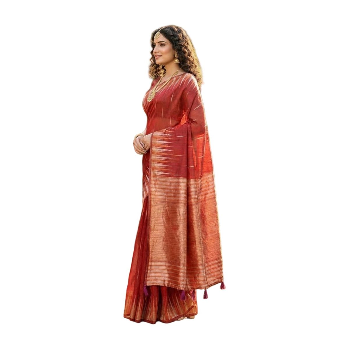 Women's Linen Cotton Printed Saree — Red · 2558 AllQwik