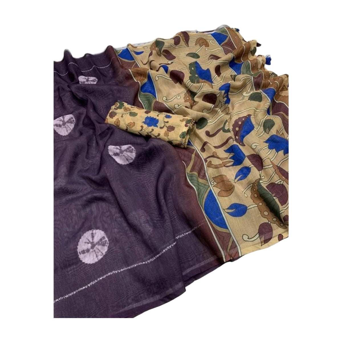 Women's Linen Printed Saree — Purple · Wine AllQwik