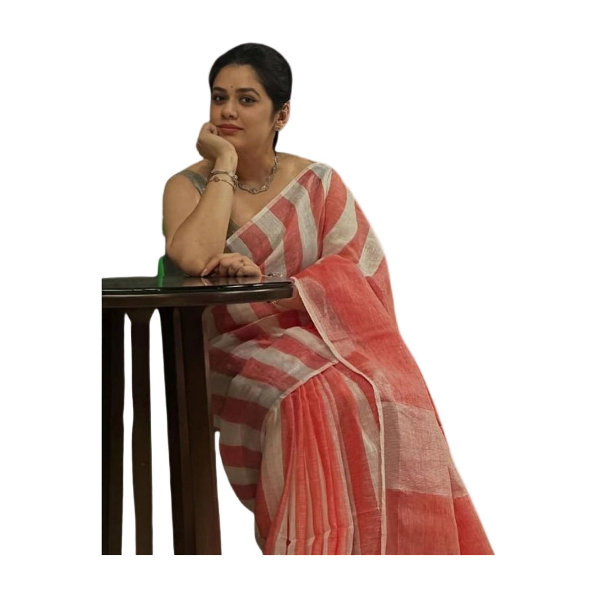 Women's Linen Printed Saree · gWht AllQwik