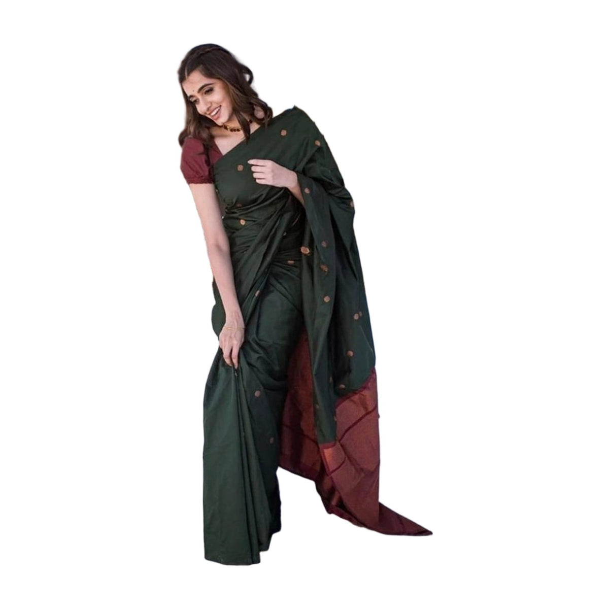 Women's Litchi Silk Printed Saree — Dark Green · kgrn AllQwik