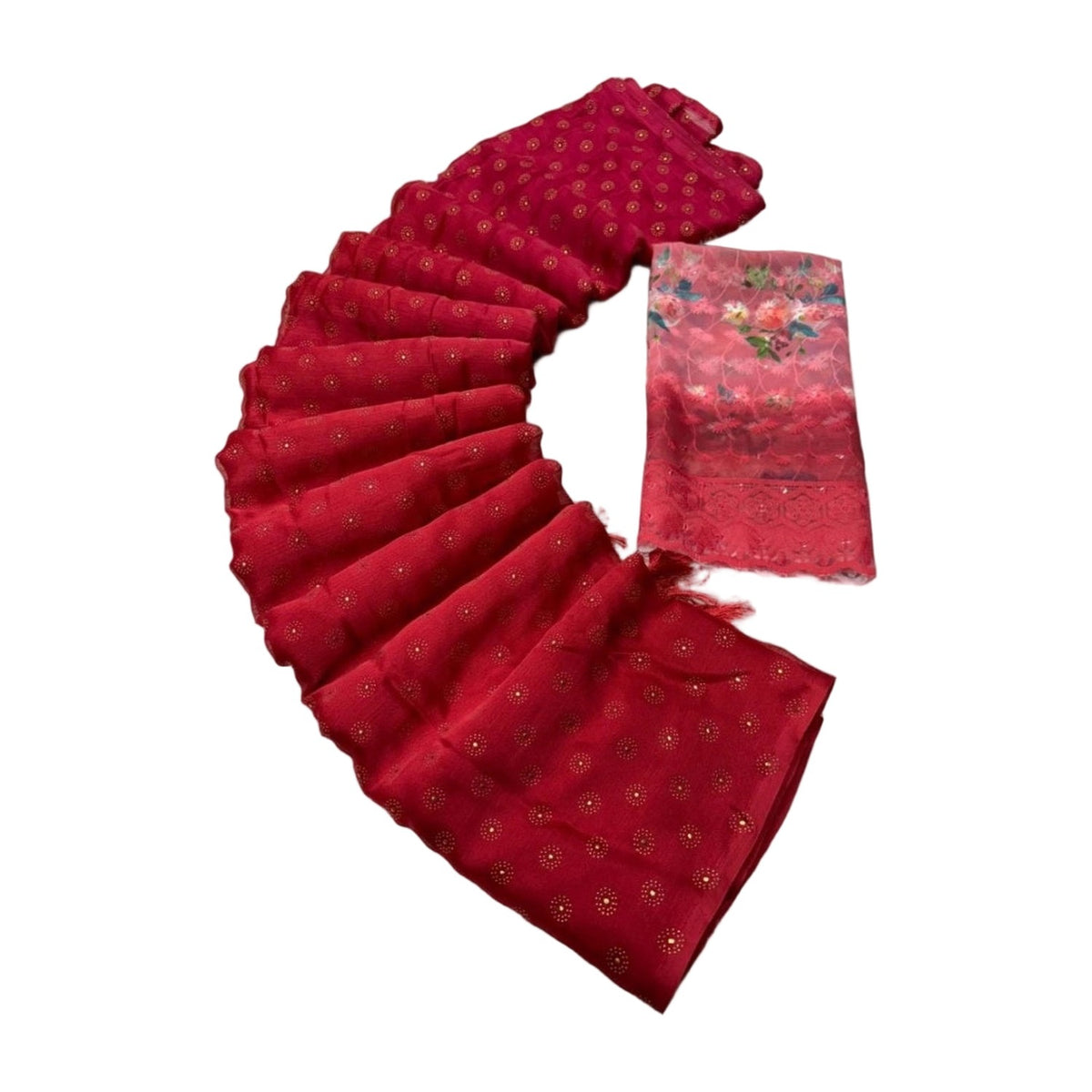 Women's Printed Brasso Saree — Red AllQwik