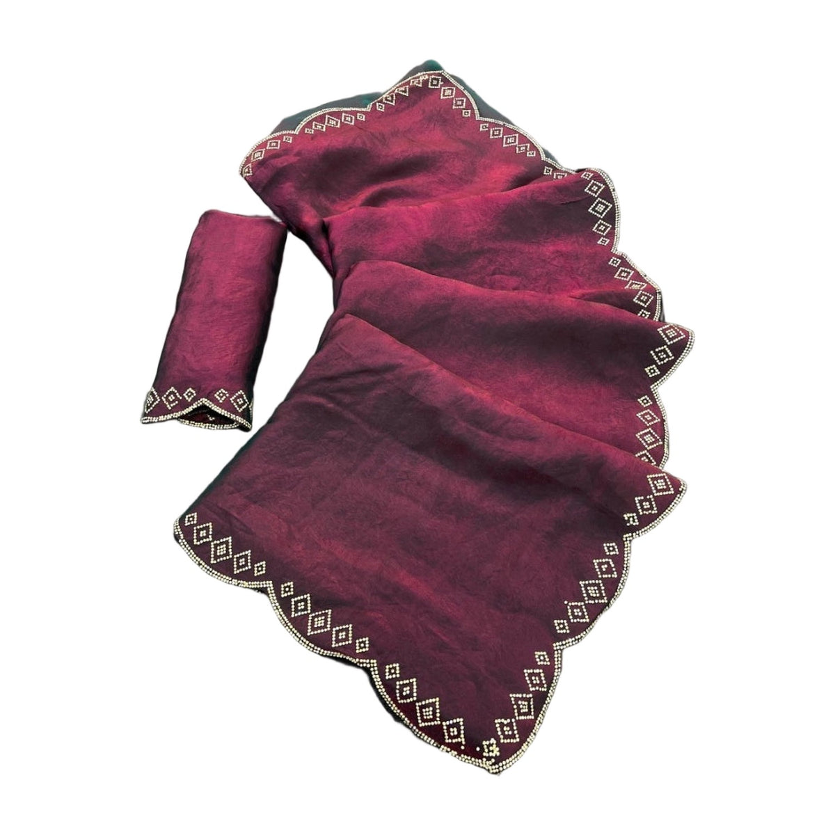 Women's Satin Embellished Saree — Burgundy AllQwik