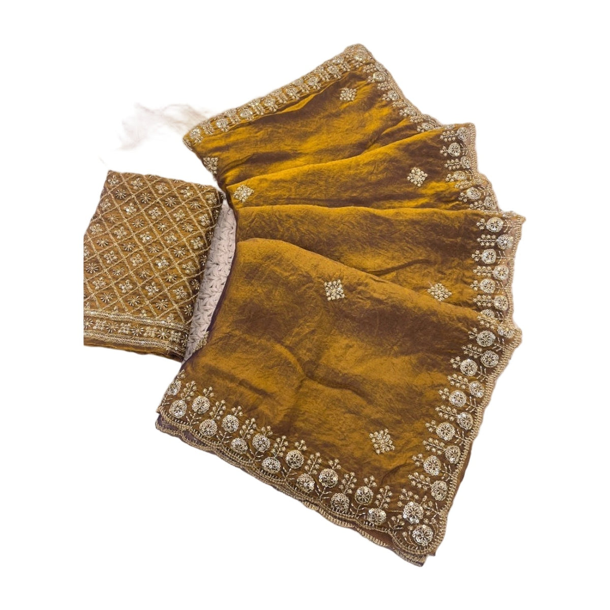 Women's Satin Embellished Saree — Mustard · 2623 AllQwik