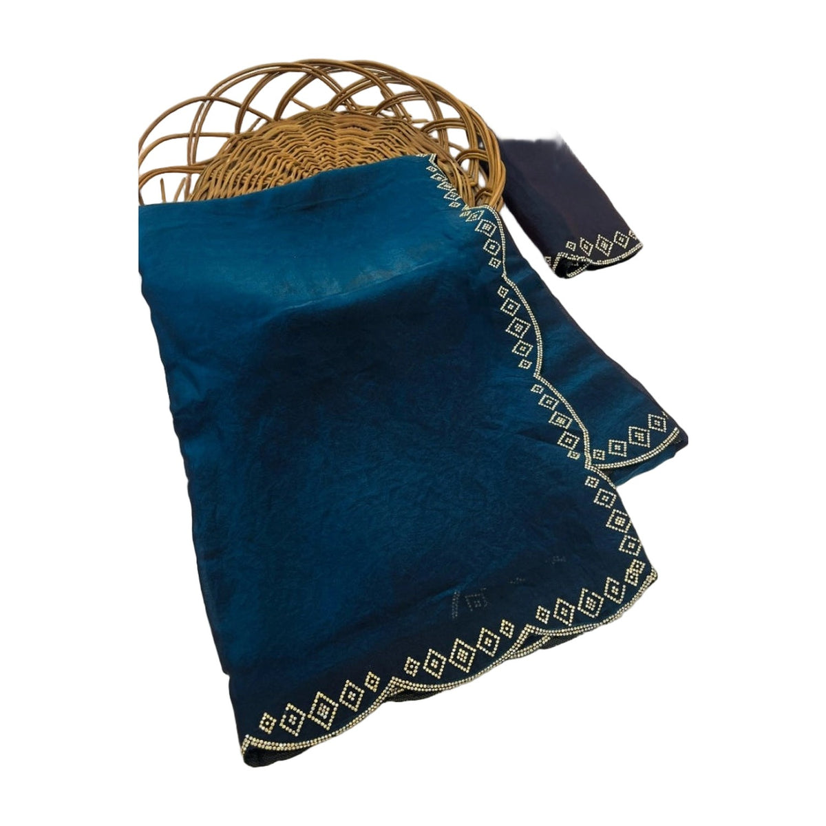 Women's Satin Embellished Saree — Navy AllQwik