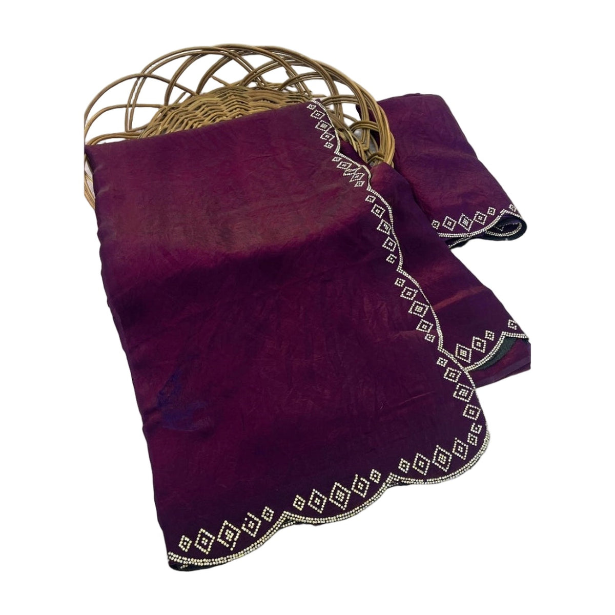 Women's Satin Embellished Saree — Wine AllQwik
