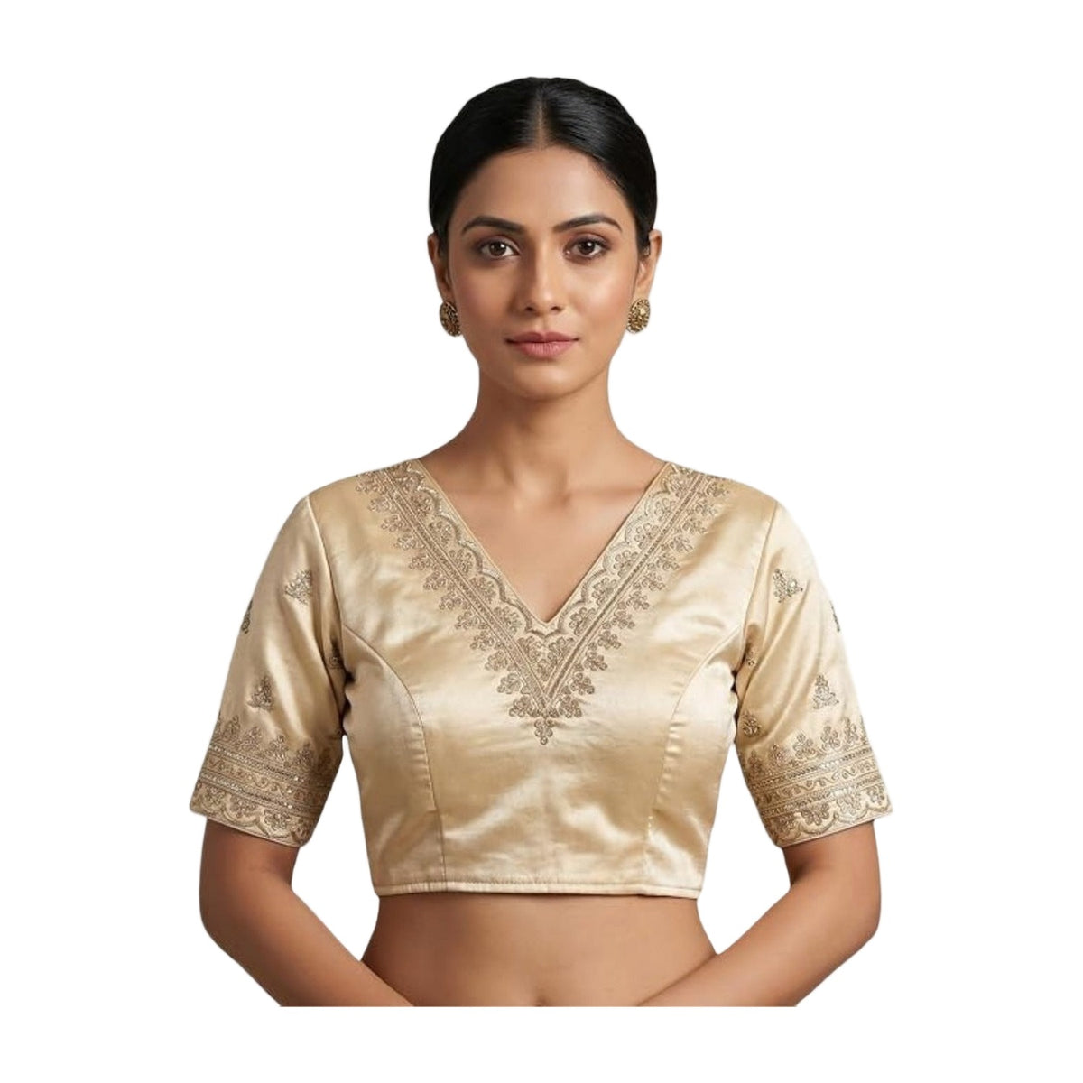 Women's Satin Embroidered Half Sleeve V-Neck Padded Readymad AllQwik