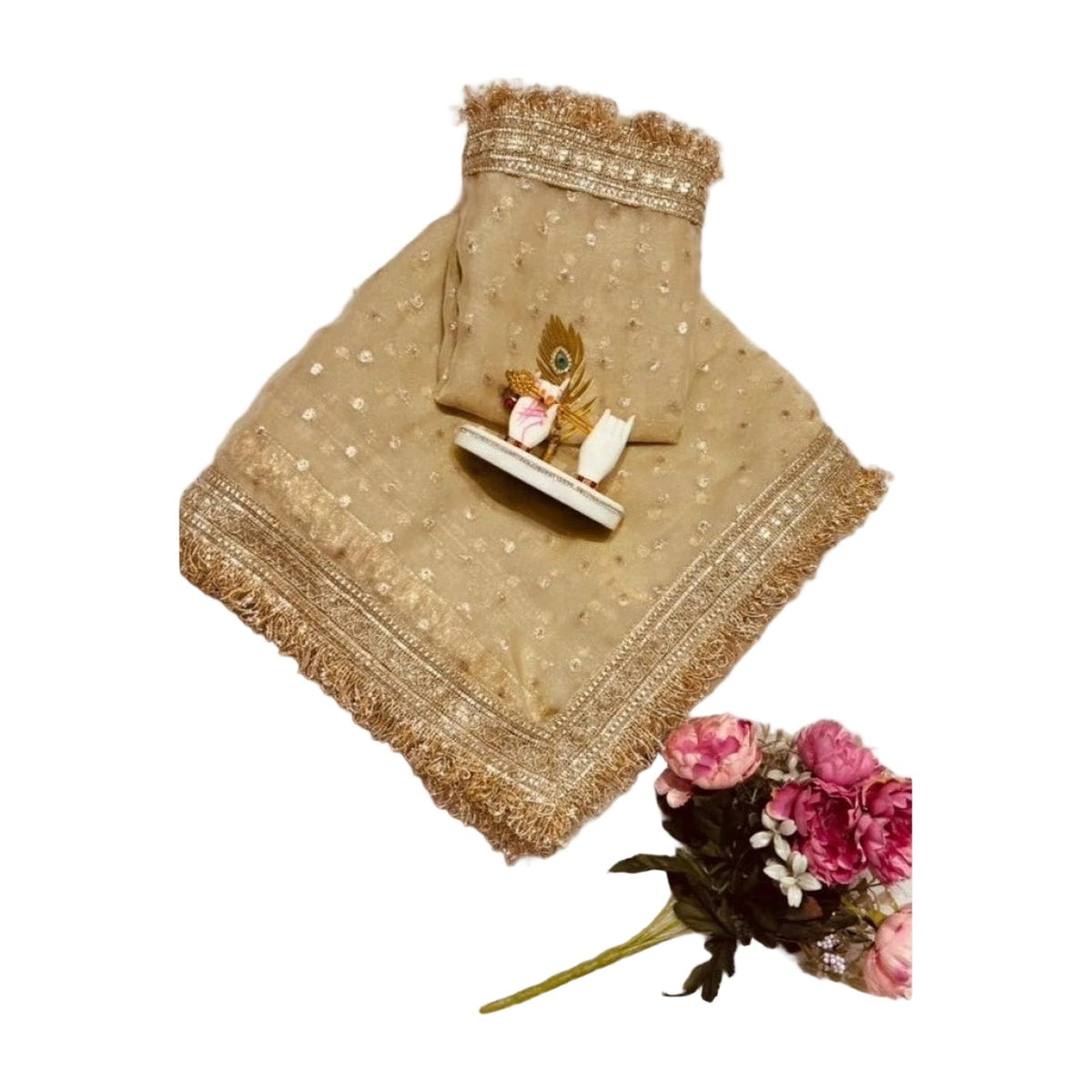 Women's Silk Embellished Saree — Beige AllQwik
