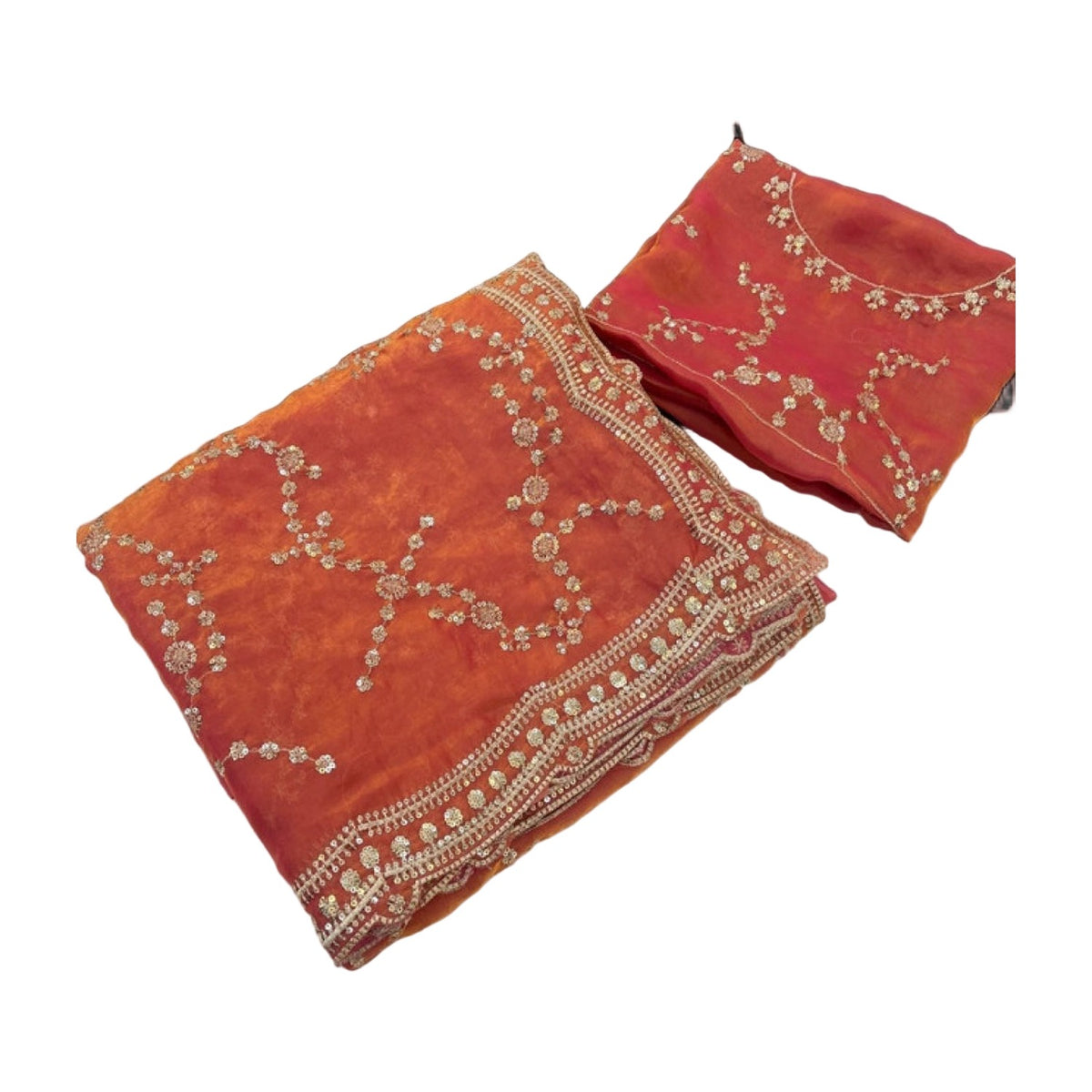 Women's Silk Embellished Saree — Orange AllQwik