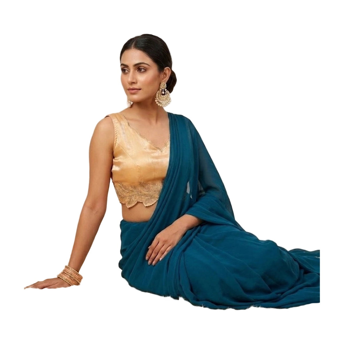 Women's Silk Embroidered Sweetheart Neck Sleeveless Readymad AllQwik