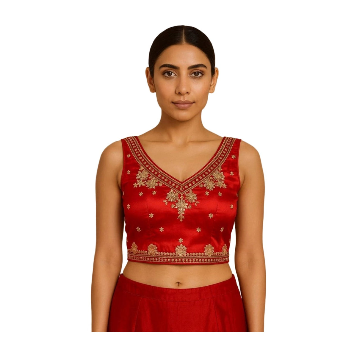 Women's Silk Embroidered V-Neck Sleeveless Readymade Padded  AllQwik