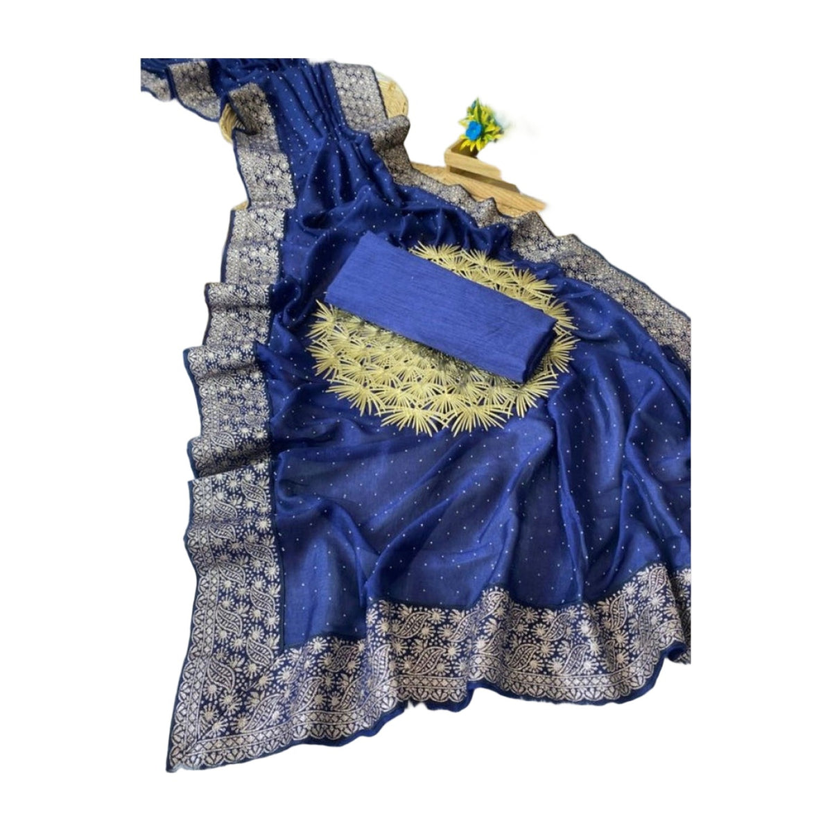 Women's Silk Embroidred Saree — Blue · _Nvy AllQwik