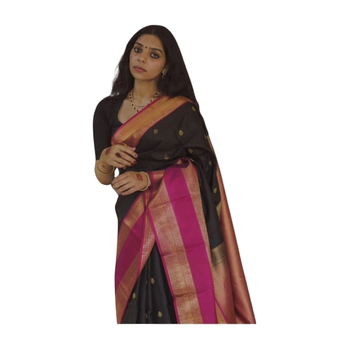 Women's Silk Printed Saree — Black-Pink AllQwik