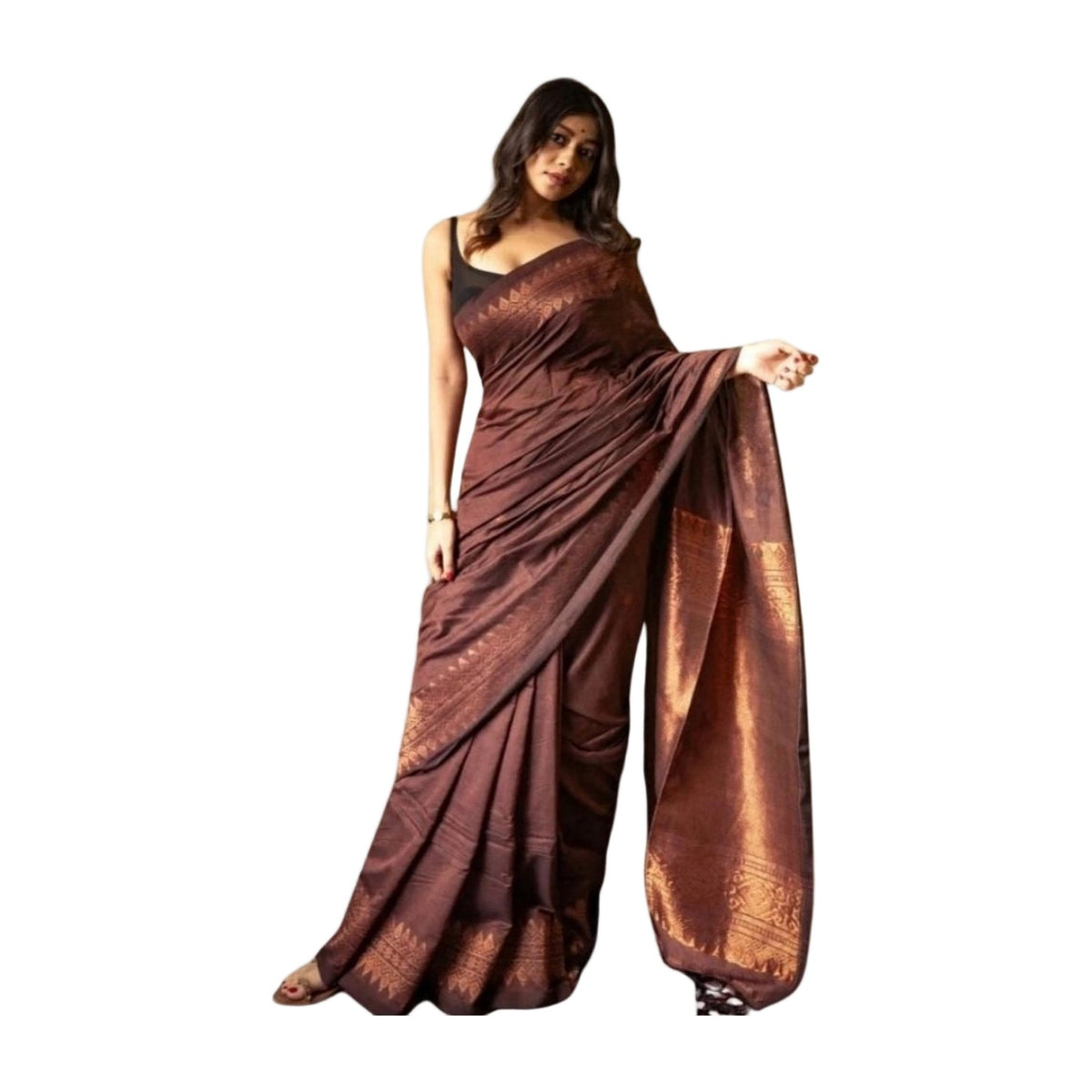 Women's Silk Printed Saree — Coffee AllQwik