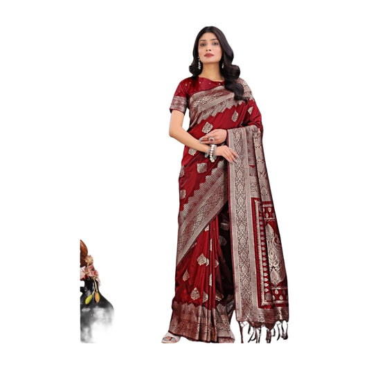 Women's Silk Printed Saree — Maroon · 1075 AllQwik