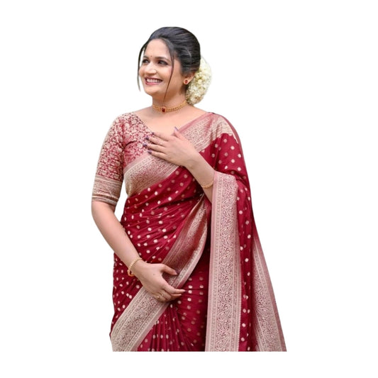 Women's Silk Printed Saree — Maroon · Mron AllQwik