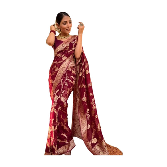 Women's Silk Printed Saree — Maroon · Mron AllQwik