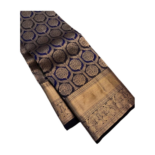 Women's Silk Printed Saree — Navy Blue · _Ble AllQwik