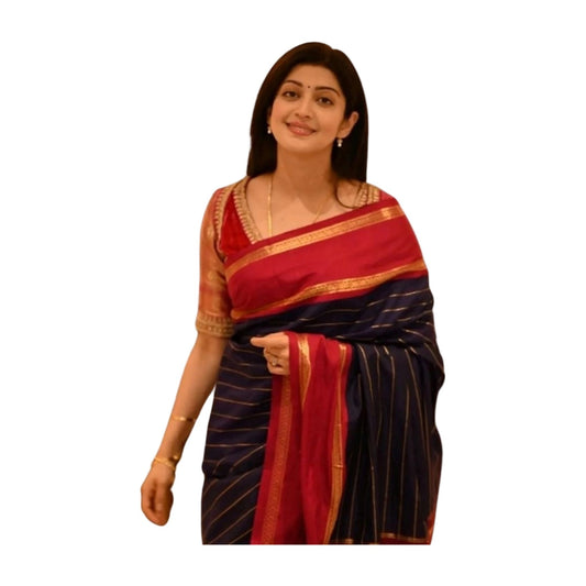 Women's Silk Printed Saree — Navy Blue · _Ble AllQwik