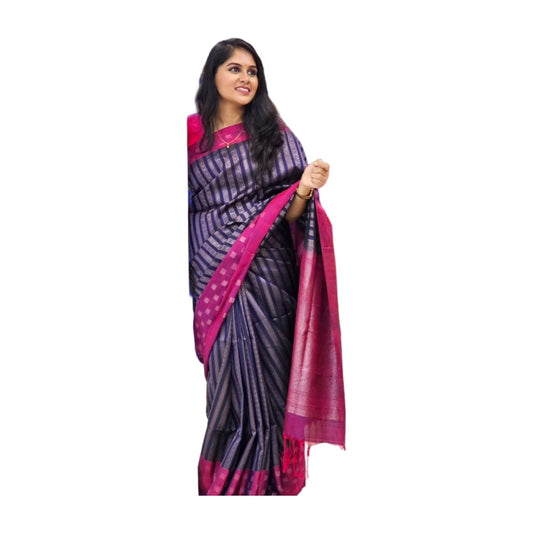 Women's Silk Printed Saree — Navy Blue · _Ble AllQwik