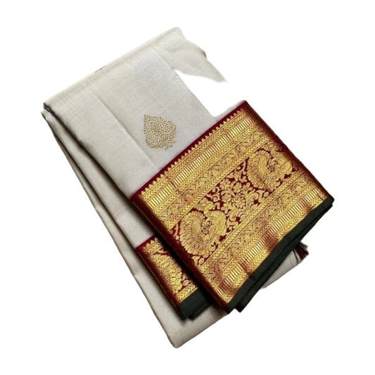 Women's Silk Printed Saree — Off White-Red AllQwik