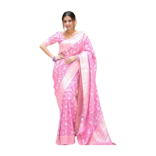Women's Silk Printed Saree — Pink · _Pnk AllQwik