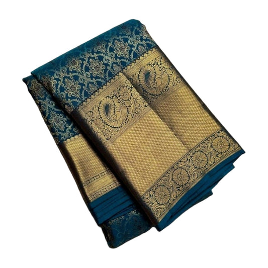 Women's Silk Printed Saree — Rama · Rama AllQwik