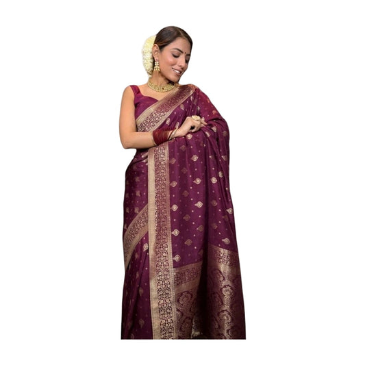 Women's Silk Printed Saree — Wine · Wine AllQwik