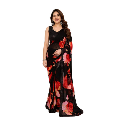 Women's Small Lace Georgette Printed Ready-To-Wear Saree — B AllQwik