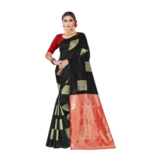 Women's Soft Lichi Silk Printed Saree — Black · _Blk AllQwik