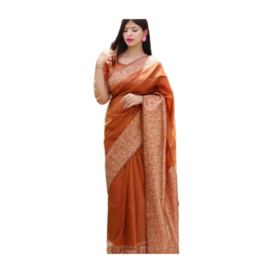 Women's Soft Lichi Silk Printed Saree — Brown · _Brn AllQwik