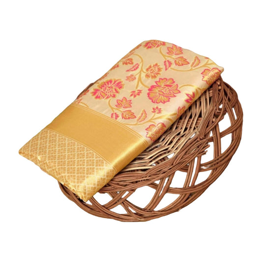 Women's Soft Lichi Silk Printed Saree — Gold · _008 AllQwik