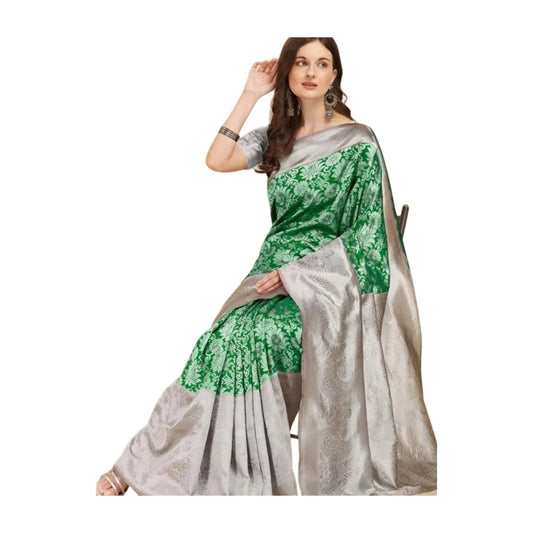 Women's Soft Lichi Silk Printed Saree — Green · 0Grn AllQwik