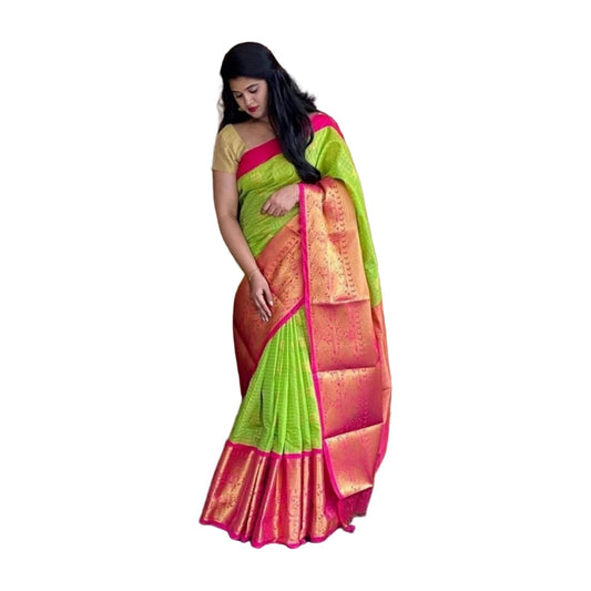 Women's Soft Lichi Silk Printed Saree — Green · 5Grn AllQwik