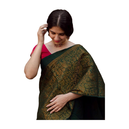 Women's Soft Lichi Silk Printed Saree — Green · _070 AllQwik