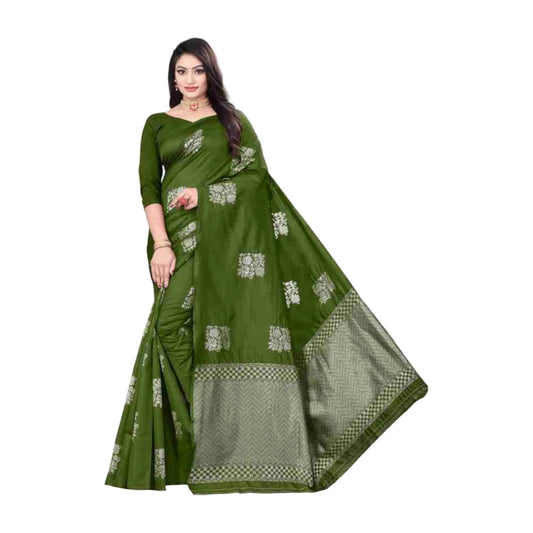 Women's Soft Lichi Silk Printed Saree — Green · _Grn AllQwik